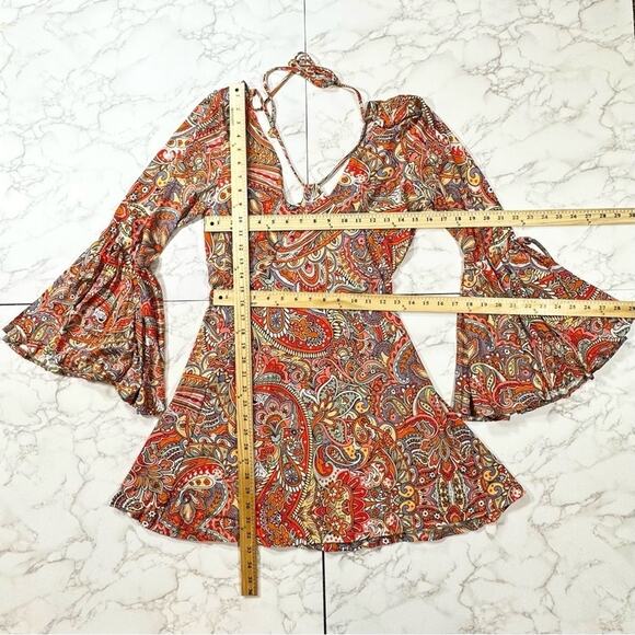 Luli Fama ANDALUZ V Neck Bell Sleeve Short Dress SZ L $145 - Picture 11 of 11